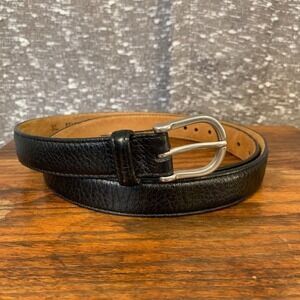 L.L. Bean Men's Genuine Full Grain Leather Black Belt Silver Tone Buckle Size XL